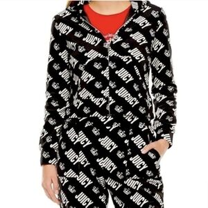 Juicy by Juicy Couture Y2K Black White Hooded Velour Jumpsuit